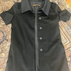 Jenni Kayne 100% Wool Leather Silk Short Sleeve Button Up Jacket Coat Dress